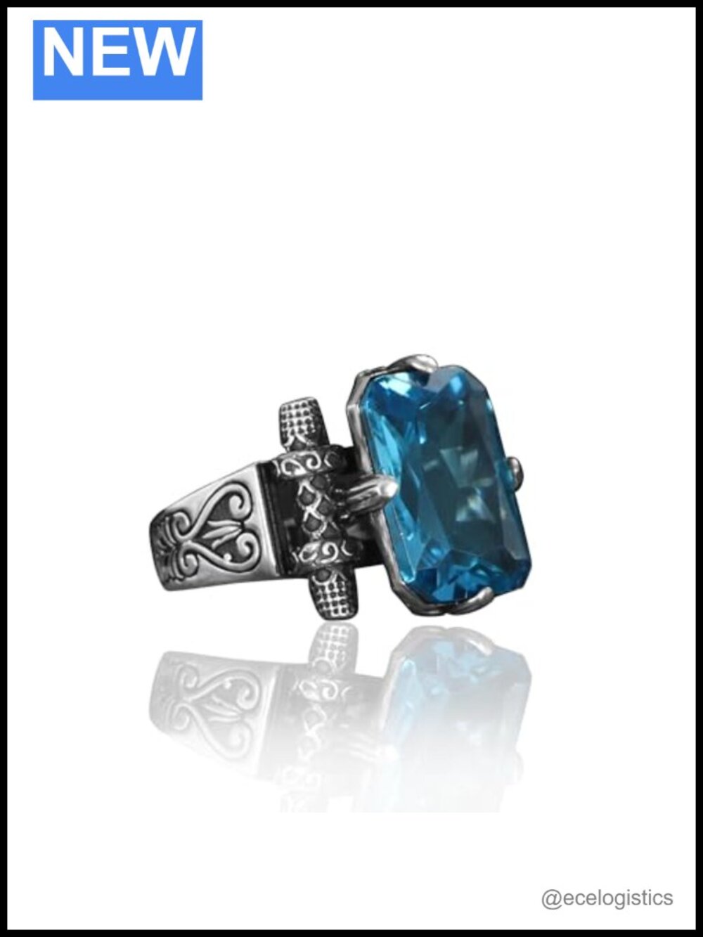 Sterling Silver Aquamarine Floral Ring March Birthstone Men's Handmade